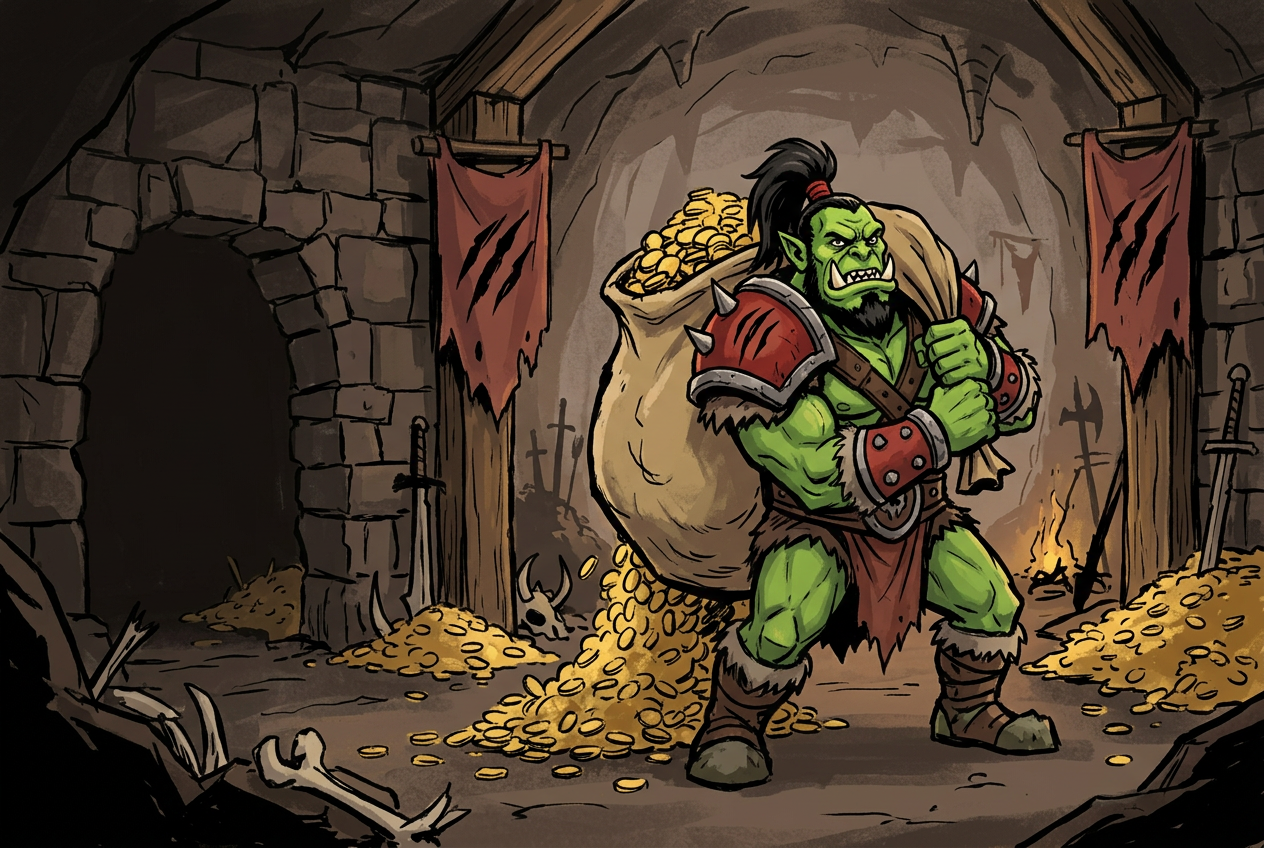 ZUG carrying an enormous bag through his underground raid camp